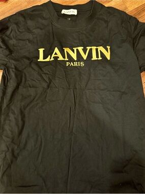 Lanvin Black Short Sleeve Tee with Yellow Logo